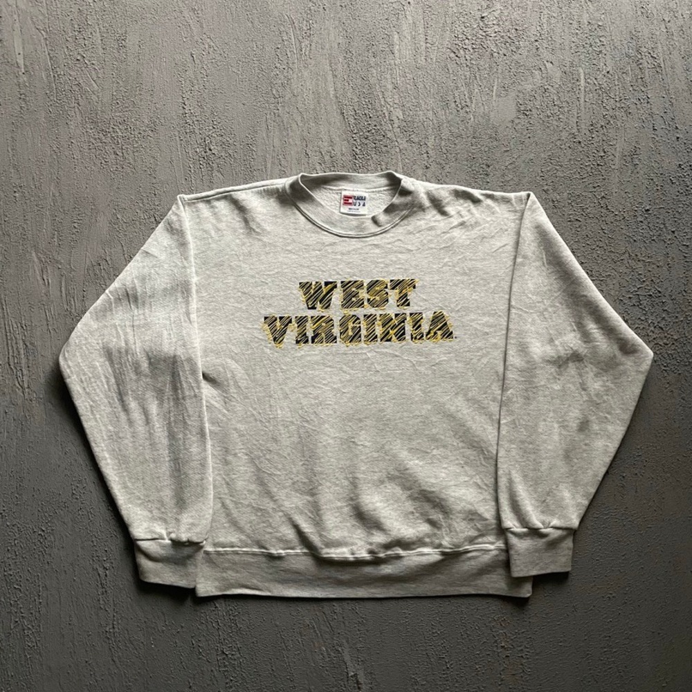 Vintage West Virginia‎ Graphic Sweatshirt Mens Medium Grey 90s Eagle USA